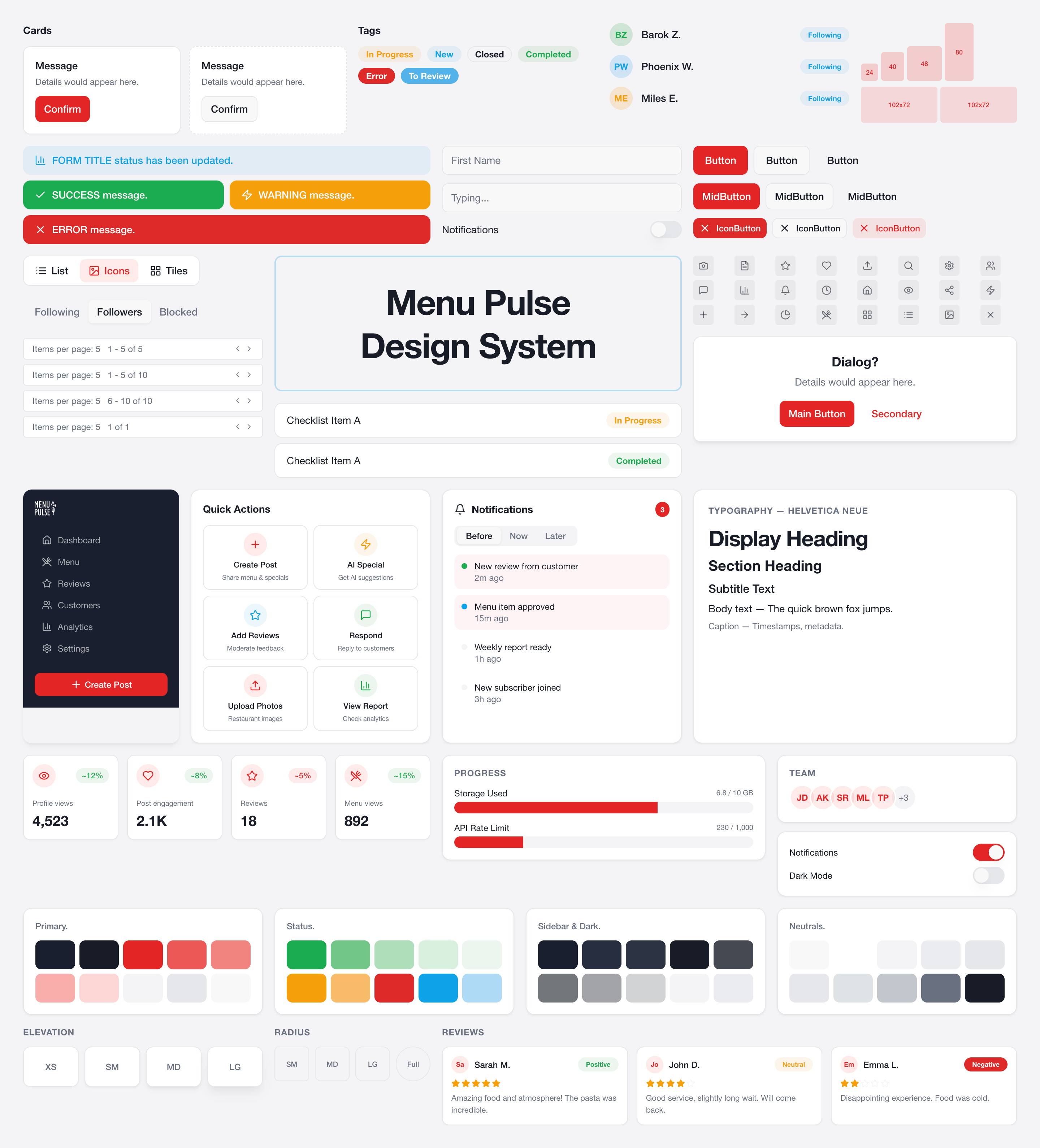 Menu Pulse design system components